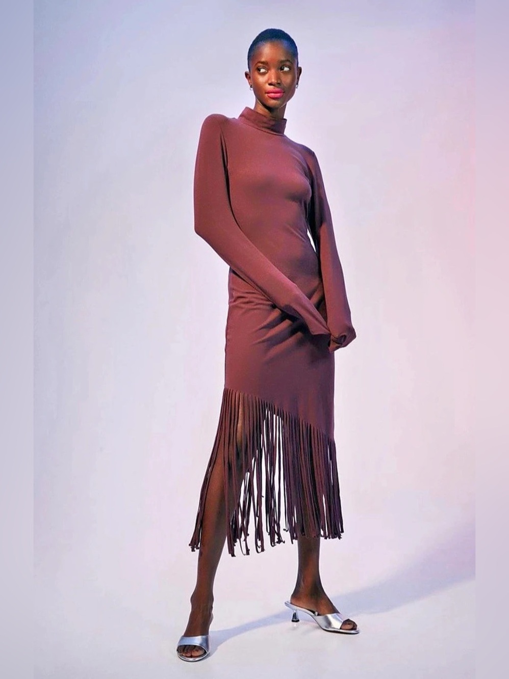 H&Medium Fringe Midi Dress Purple Size Medium Like New